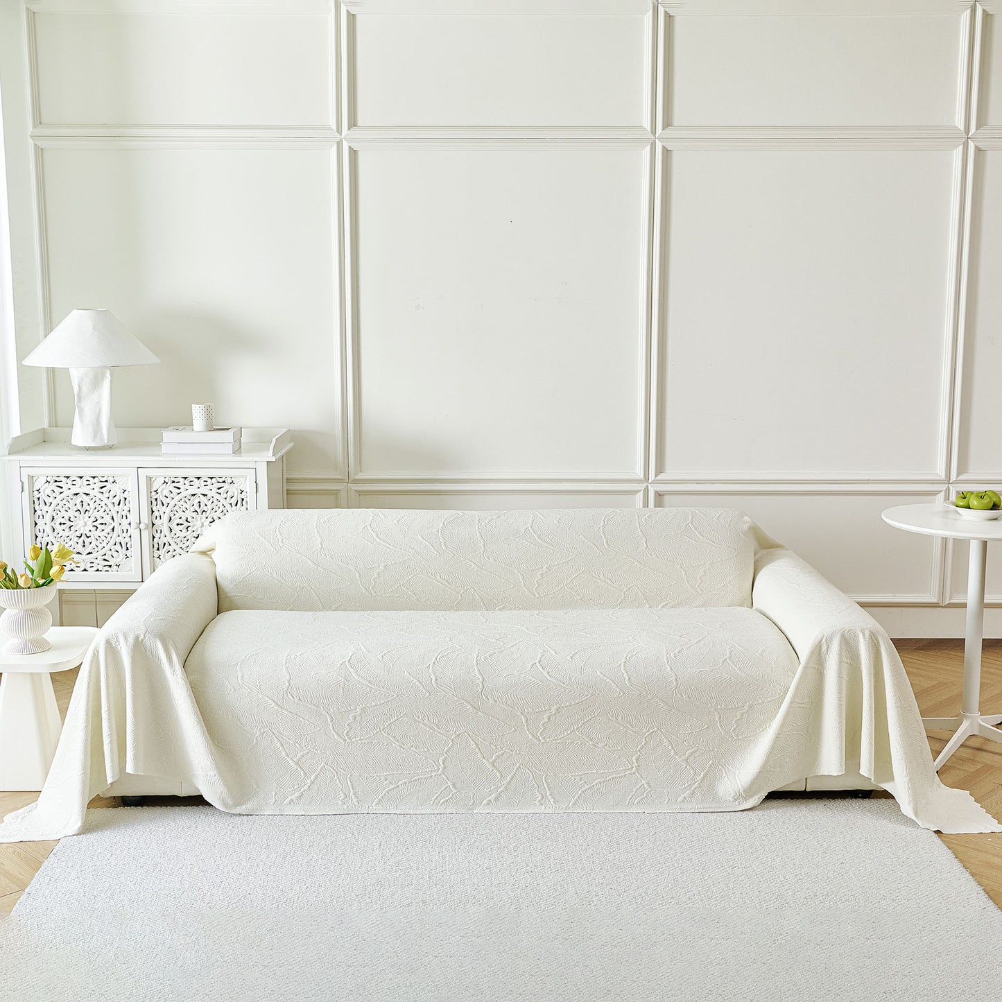 Embossed Leaf Pattern Sofa Cover Blanket for Couch, Soft Cooling Textured Couch Cover