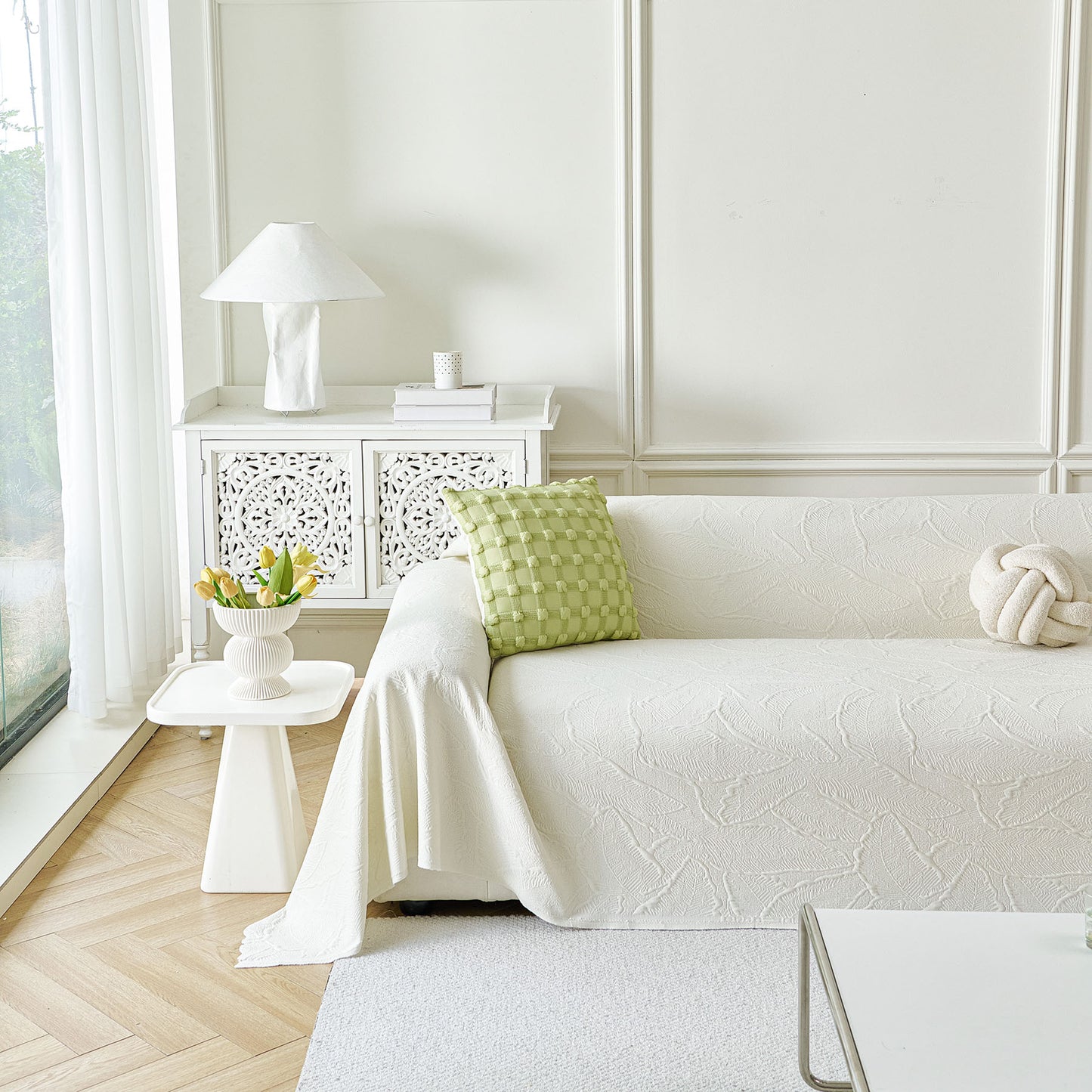 Embossed Leaf Pattern Sofa Cover Blanket for Couch, Soft Cooling Textured Couch Cover
