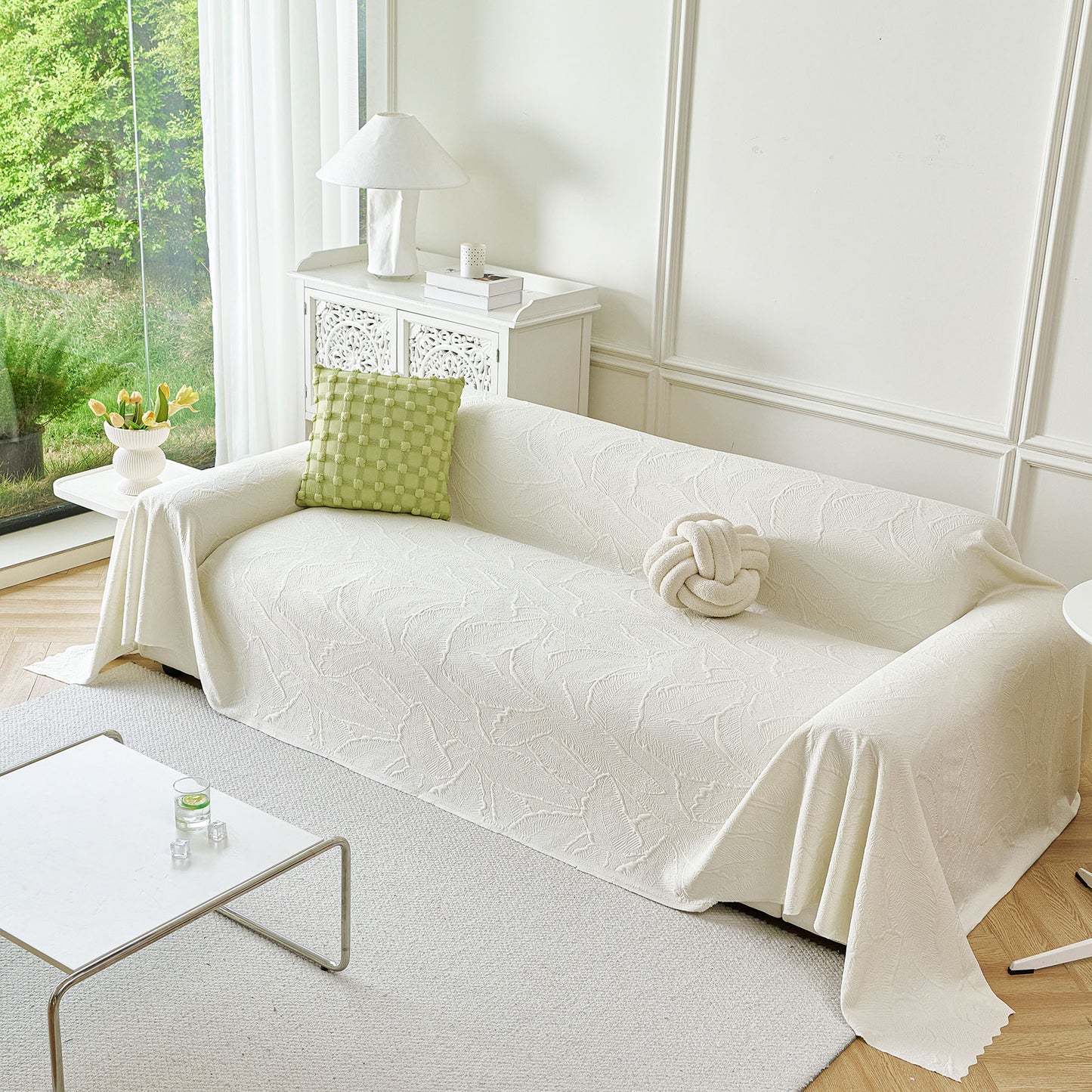 Embossed Leaf Pattern Sofa Cover Blanket for Couch, Soft Cooling Textured Couch Cover
