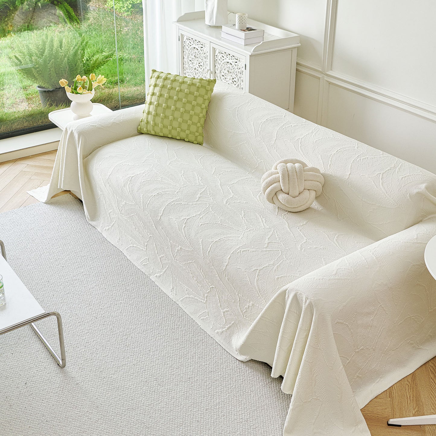 Embossed Leaf Pattern Sofa Cover Blanket for Couch, Soft Cooling Textured Couch Cover