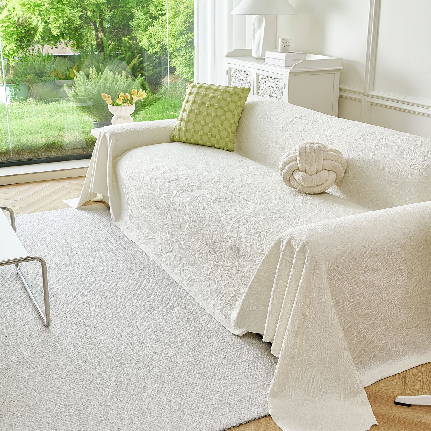Embossed Leaf Pattern Sofa Cover Blanket for Couch, Soft Cooling Textured Couch Cover