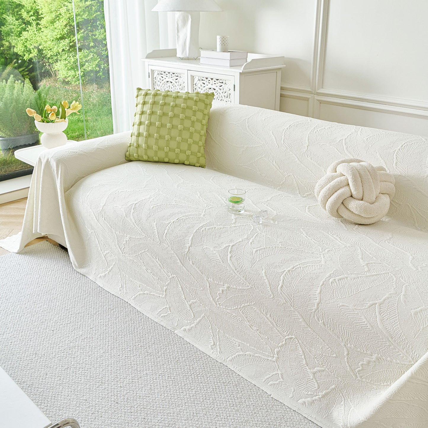 Embossed Leaf Pattern Sofa Cover Blanket for Couch, Soft Cooling Textured Couch Cover