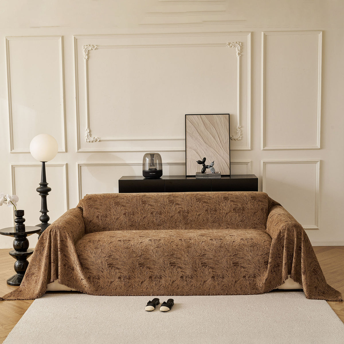 Abstract Feather Chenille Sofa Throw Cover, Decorative Washable Durable Couch Cover