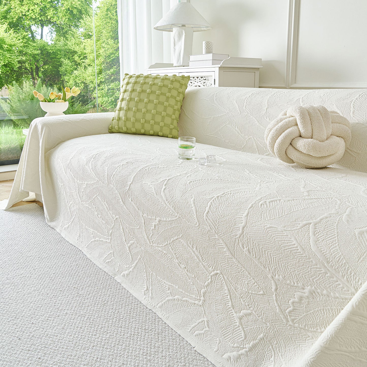 Embossed Leaf Pattern Sofa Cover Blanket for Couch, Soft Cooling Textured Couch Cover
