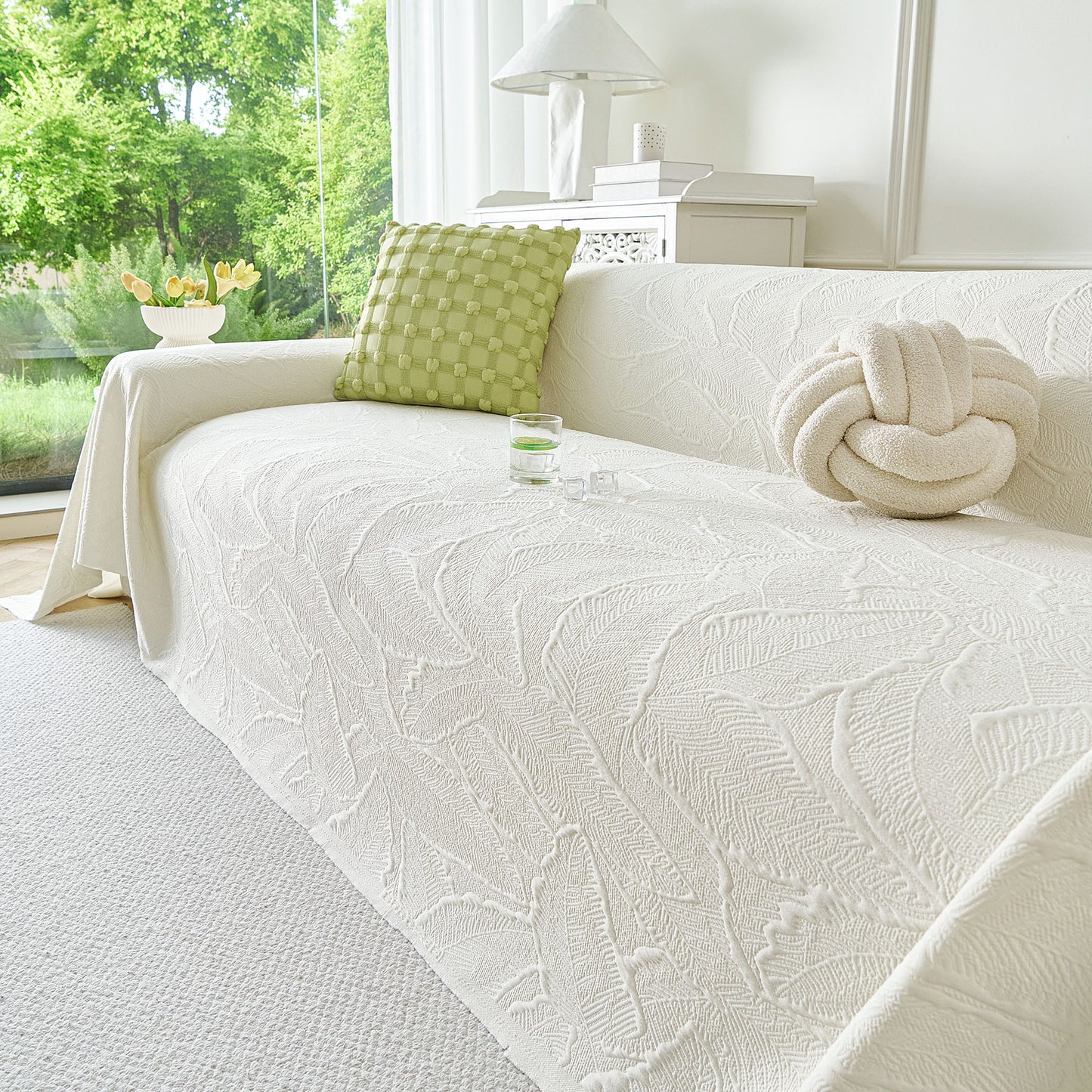 Embossed Leaf Pattern Sofa Cover Blanket for Couch, Soft Cooling Textured Couch Cover