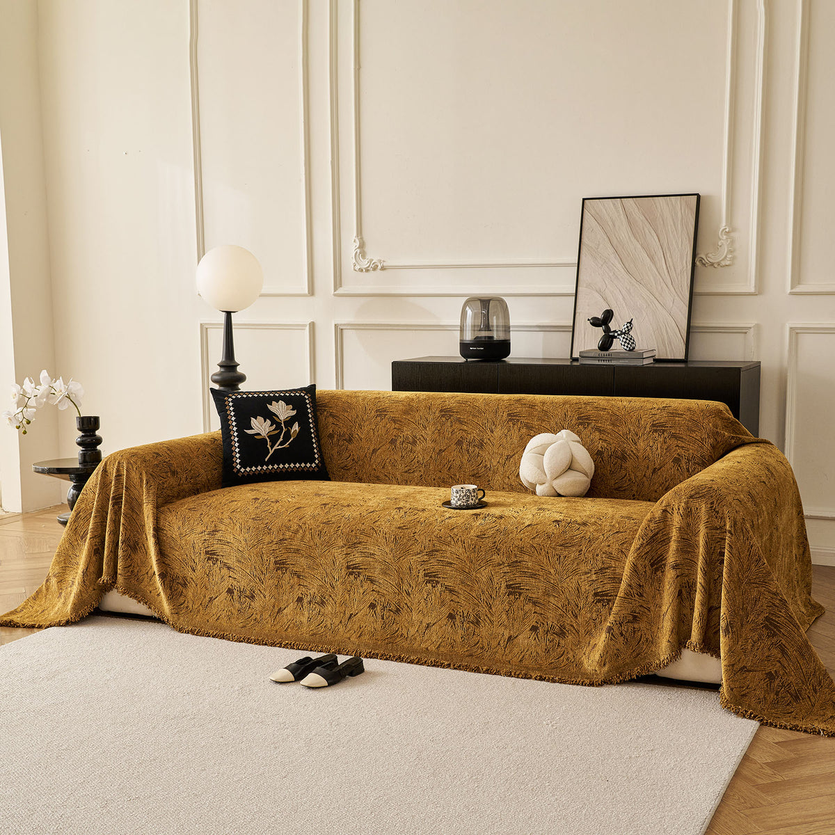 Abstract Feather Chenille Sofa Throw Cover, Decorative Washable Durable Couch Cover