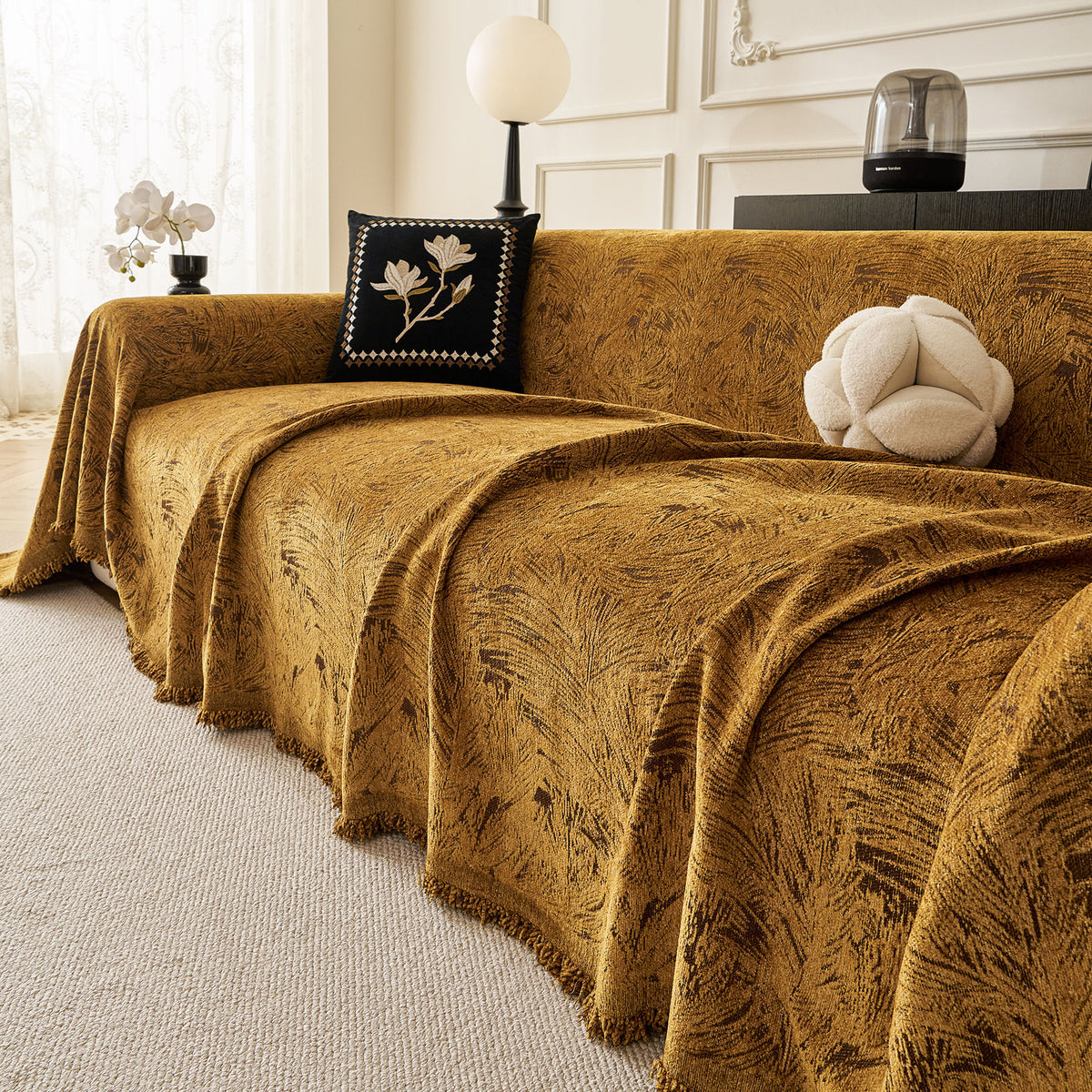 Abstract Feather Chenille Sofa Throw Cover, Decorative Washable Durable Couch Cover