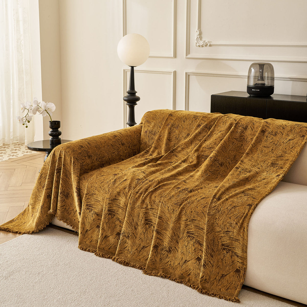 Abstract Feather Chenille Sofa Throw Cover, Decorative Washable Durable Couch Cover