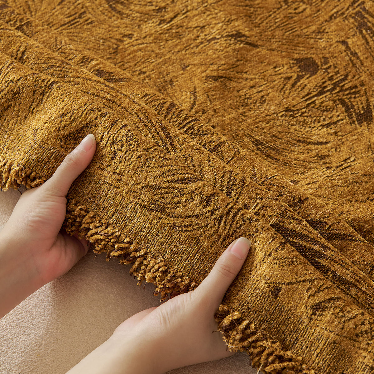 Abstract Feather Chenille Sofa Throw Cover, Decorative Washable Durable Couch Cover