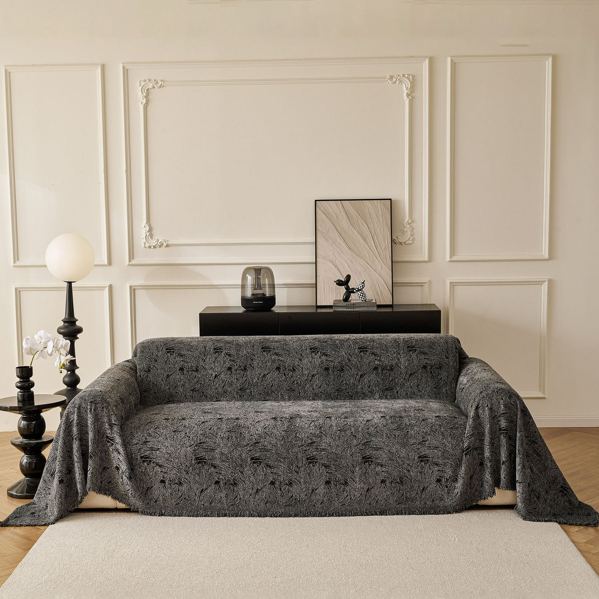 Abstract Feather Chenille Sofa Throw Cover, Decorative Washable Durable Couch Cover