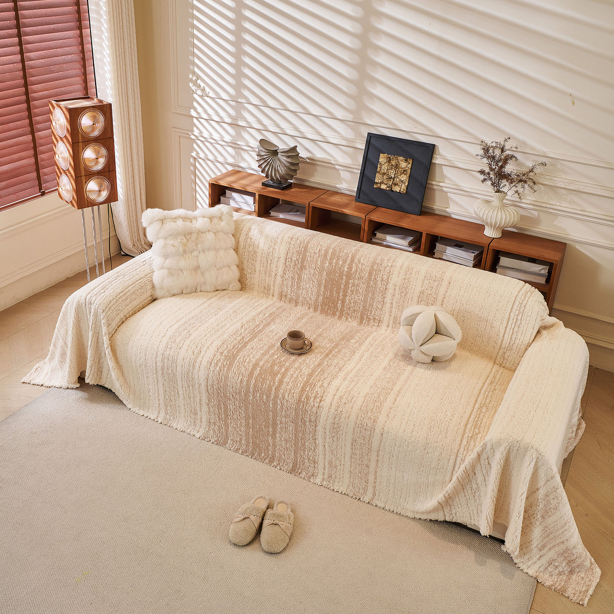 Abstract Textured Plush Sofa Throw Cover, Soft Cozy Couch Protector for Living Room