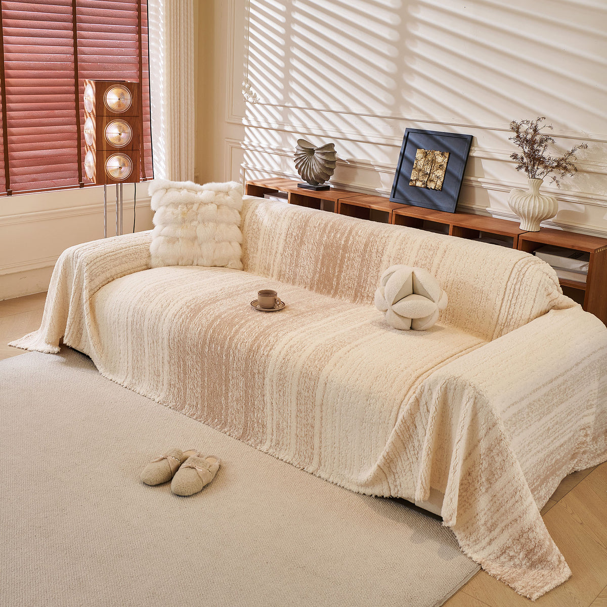 Abstract Textured Plush Sofa Throw Cover, Soft Cozy Couch Protector for Living Room