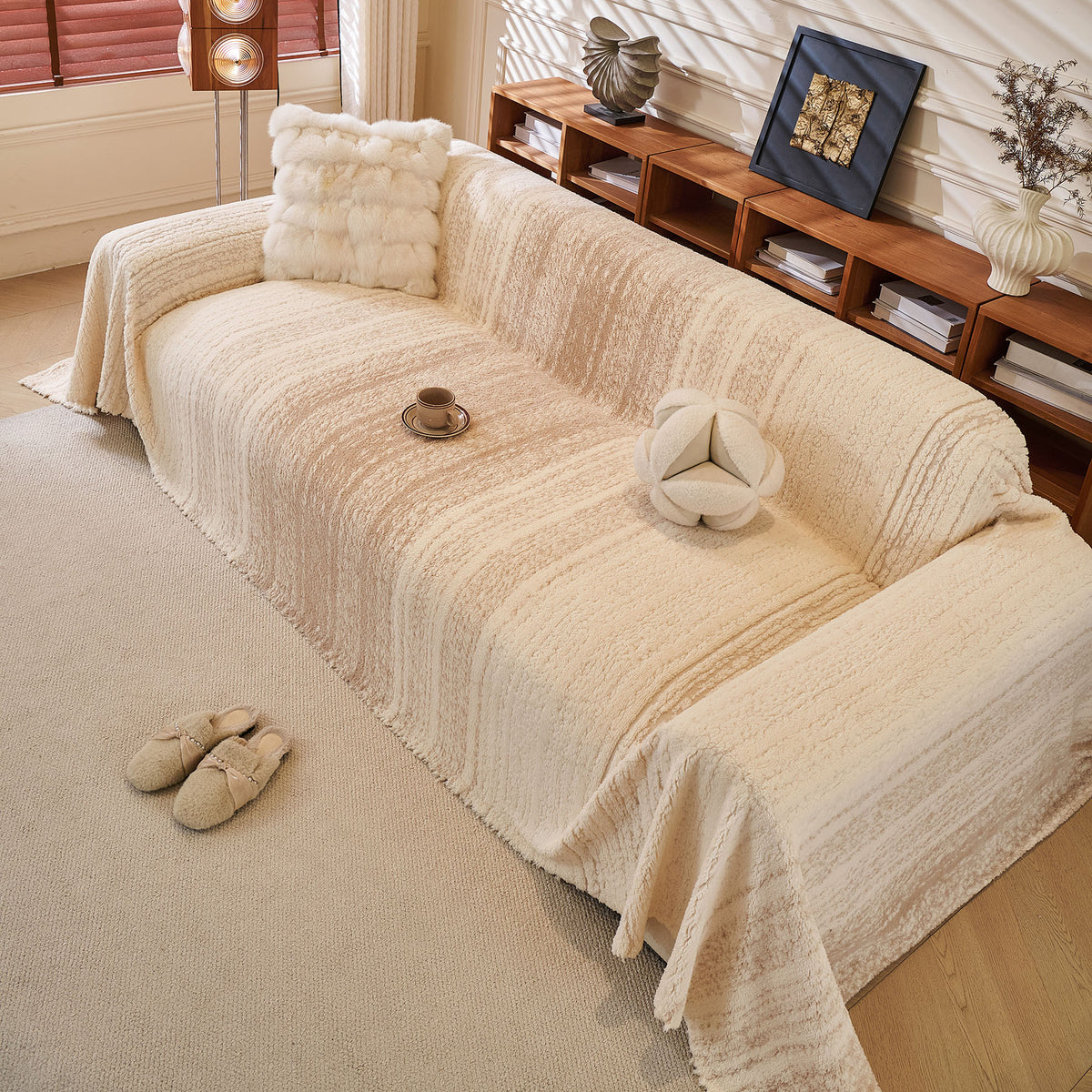 Abstract Textured Plush Sofa Throw Cover, Soft Cozy Couch Protector for Living Room