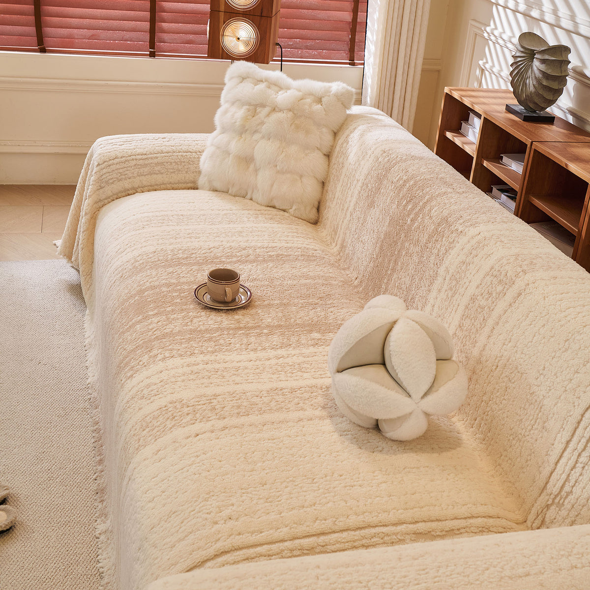 Abstract Textured Plush Sofa Throw Cover, Soft Cozy Couch Protector for Living Room