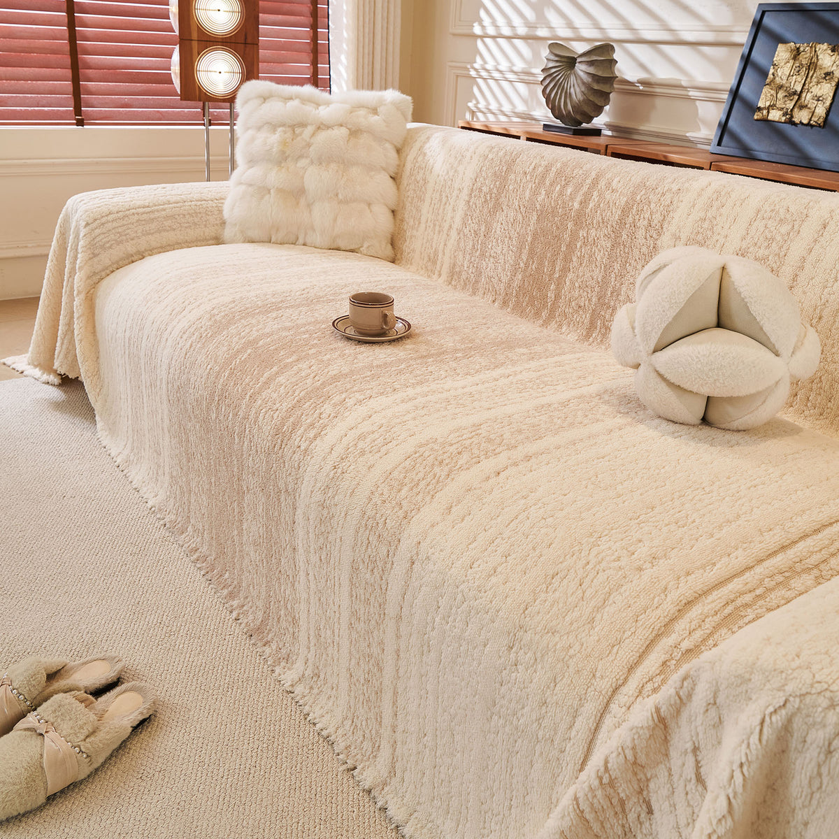 Abstract Textured Plush Sofa Throw Cover, Soft Cozy Couch Protector for Living Room
