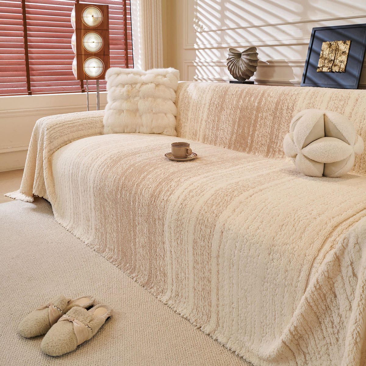 Abstract Textured Plush Sofa Throw Cover, Soft Cozy Couch Protector for Living Room