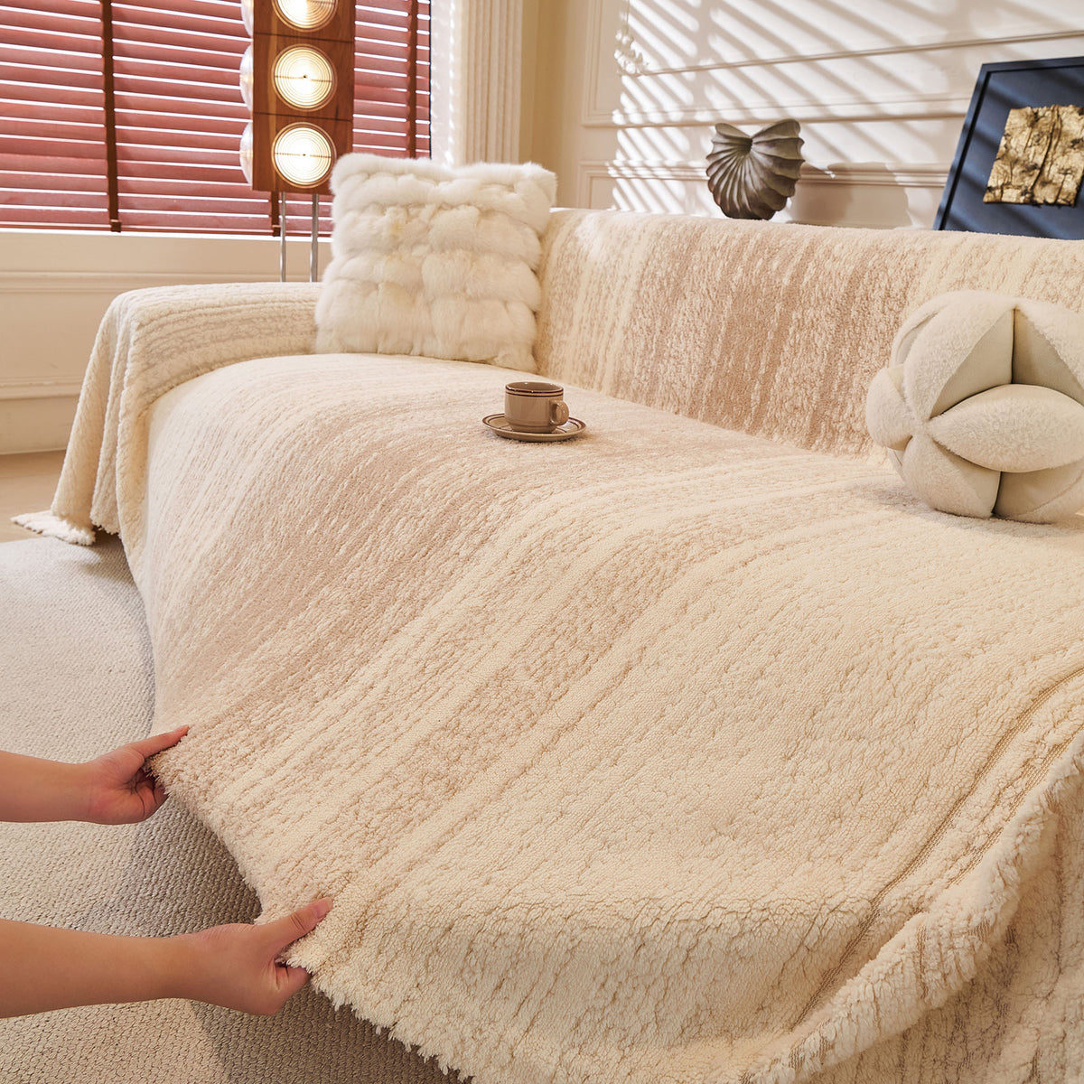 Abstract Textured Plush Sofa Throw Cover, Soft Cozy Couch Protector for Living Room