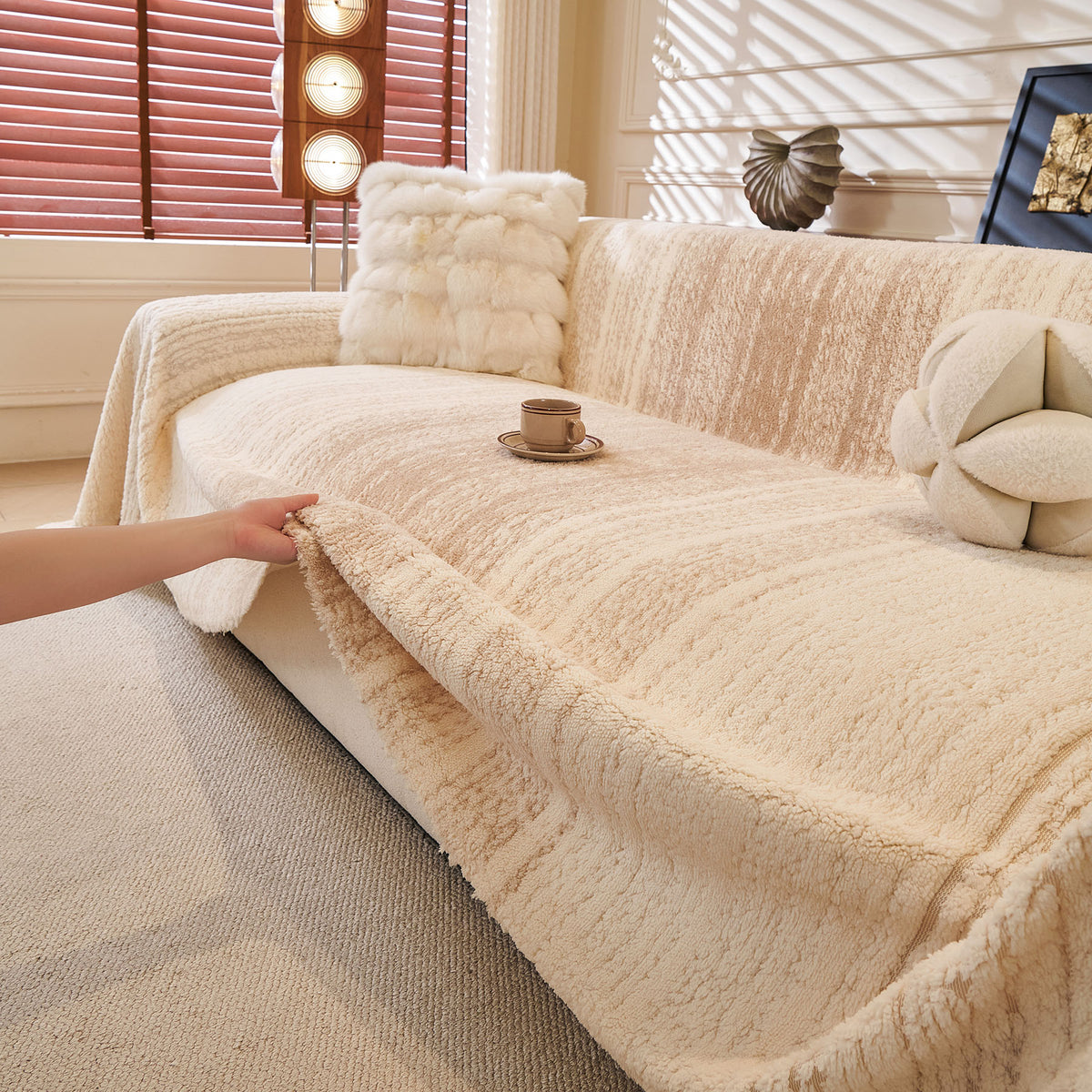 Abstract Textured Plush Sofa Throw Cover, Soft Cozy Couch Protector for Living Room