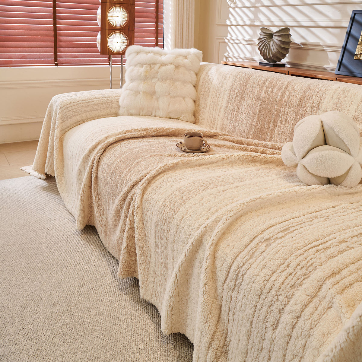 Abstract Textured Plush Sofa Throw Cover, Soft Cozy Couch Protector for Living Room
