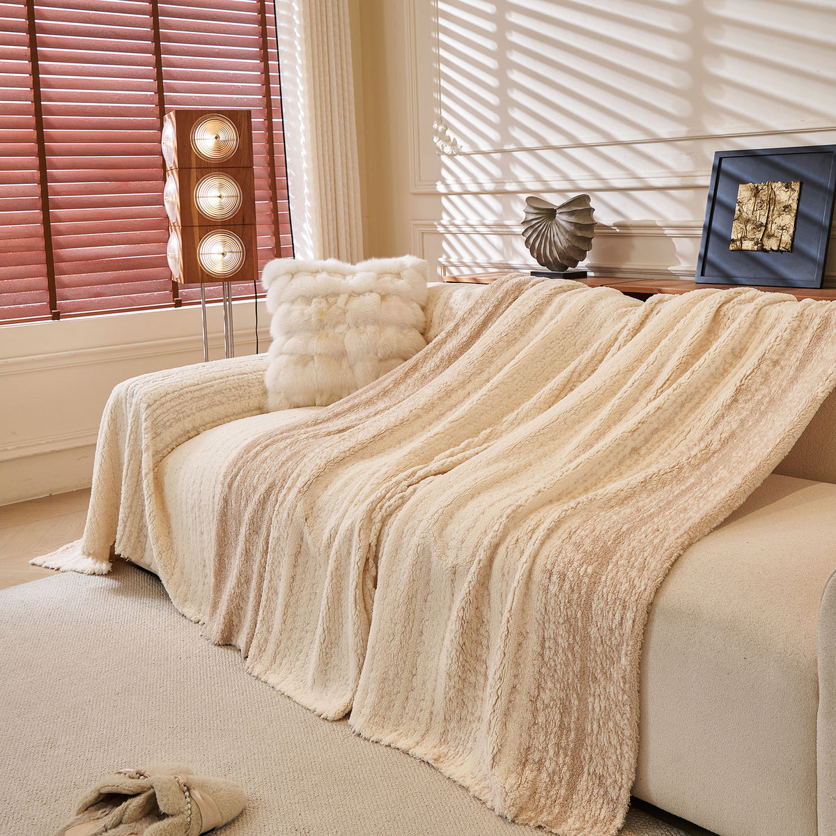 Abstract Textured Plush Sofa Throw Cover, Soft Cozy Couch Protector for Living Room