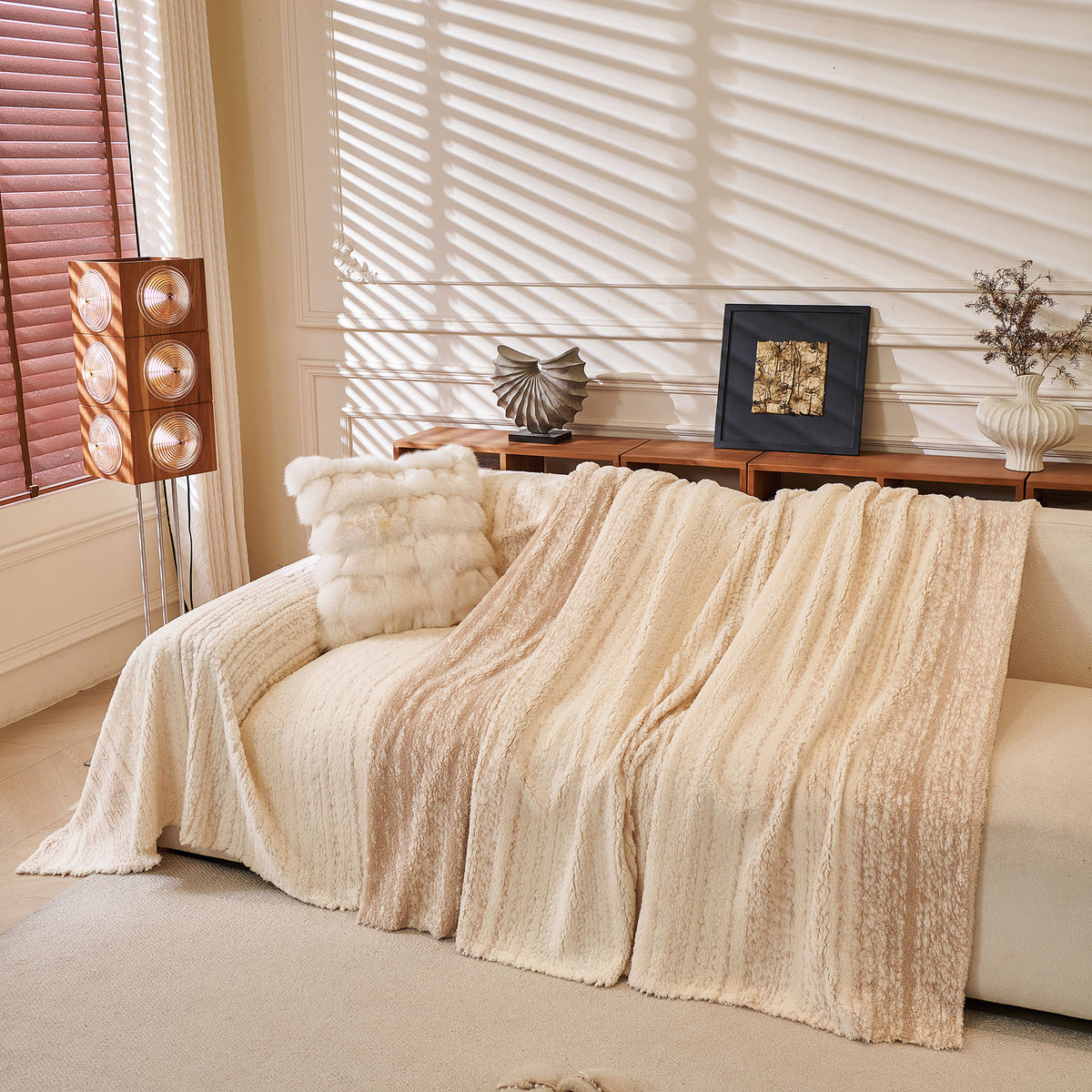 Abstract Textured Plush Sofa Throw Cover, Soft Cozy Couch Protector for Living Room