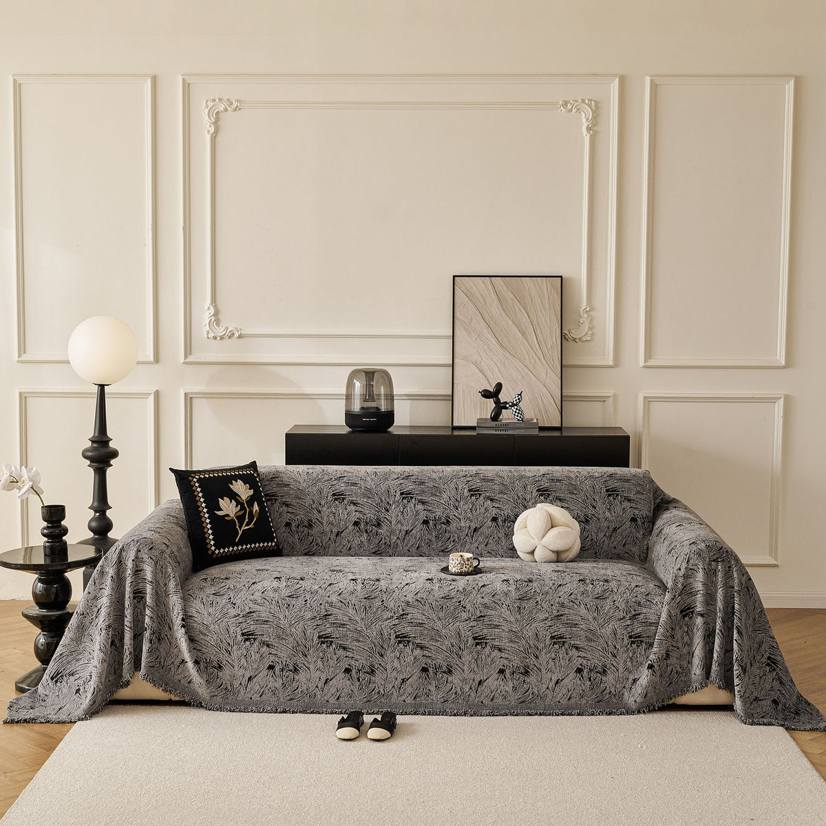 Abstract Feather Chenille Sofa Throw Cover, Decorative Washable Durable Couch Cover