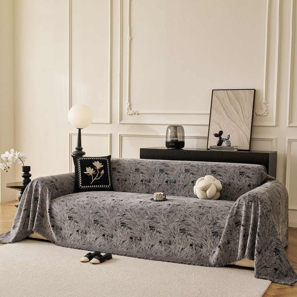 Abstract Feather Chenille Sofa Throw Cover, Decorative Washable Durable Couch Cover