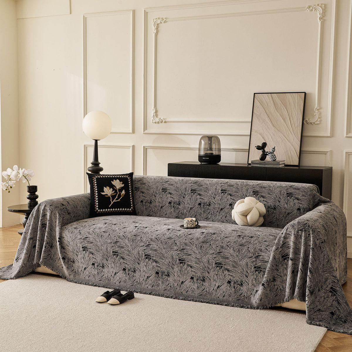 Abstract Feather Chenille Sofa Throw Cover, Decorative Washable Durable Couch Cover