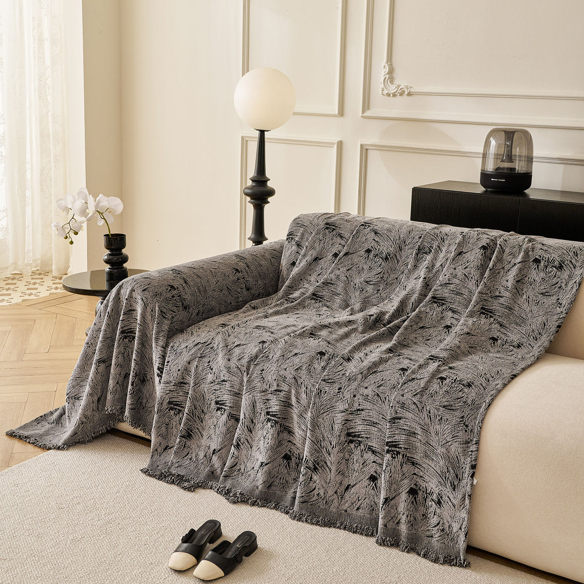 Abstract Feather Chenille Sofa Throw Cover, Decorative Washable Durable Couch Cover