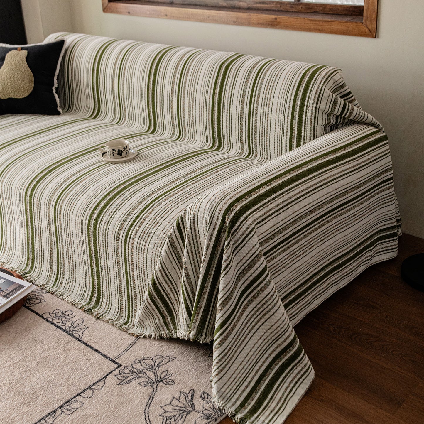 Luxury Cozy Chenille Sofa Cover Throw, Elegant Striped Soft Textured Couch Blanket
