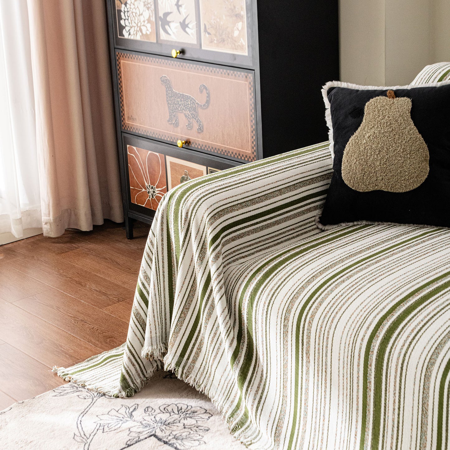 Luxury Cozy Chenille Sofa Cover Throw, Elegant Striped Soft Textured Couch Blanket