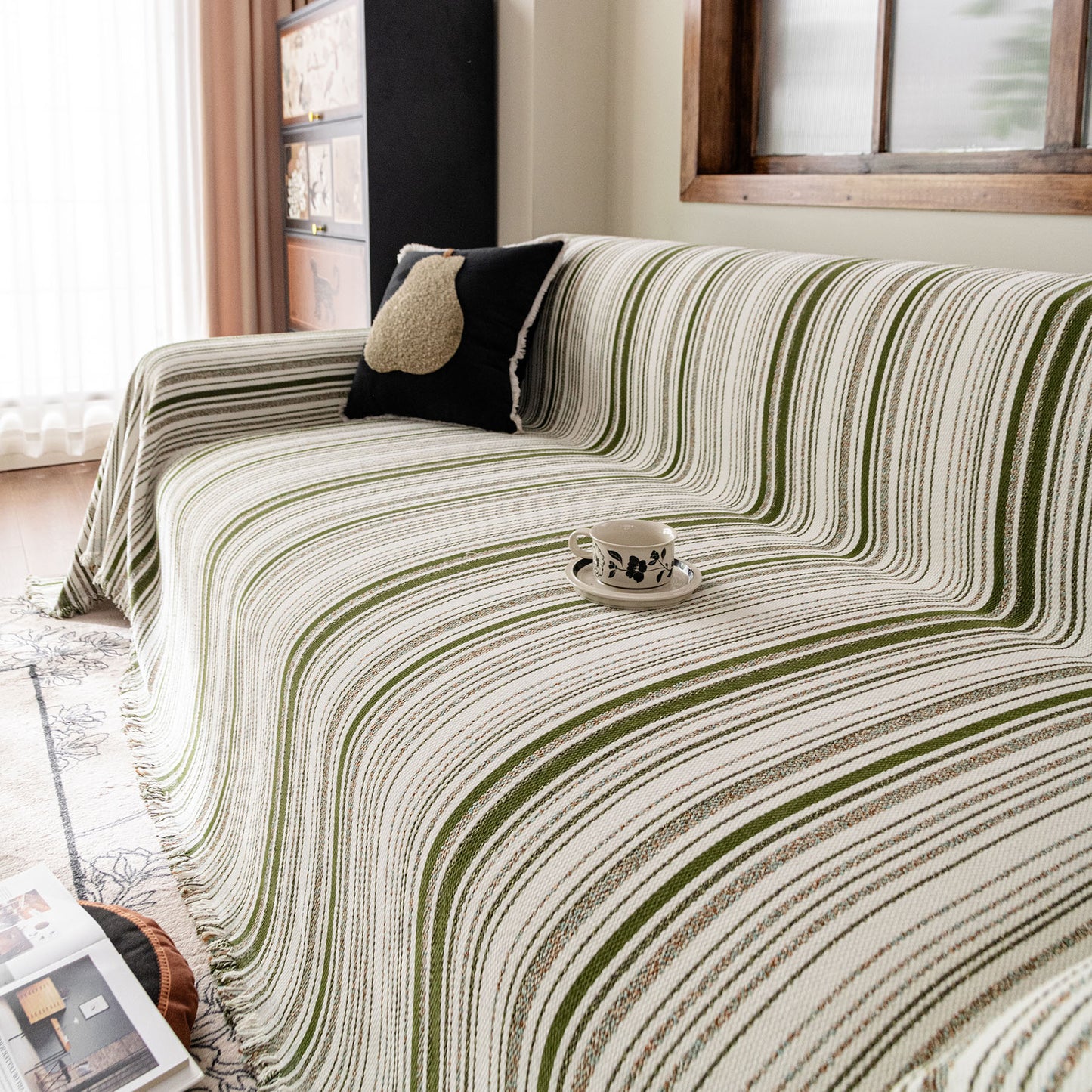Luxury Cozy Chenille Sofa Cover Throw, Elegant Striped Soft Textured Couch Blanket