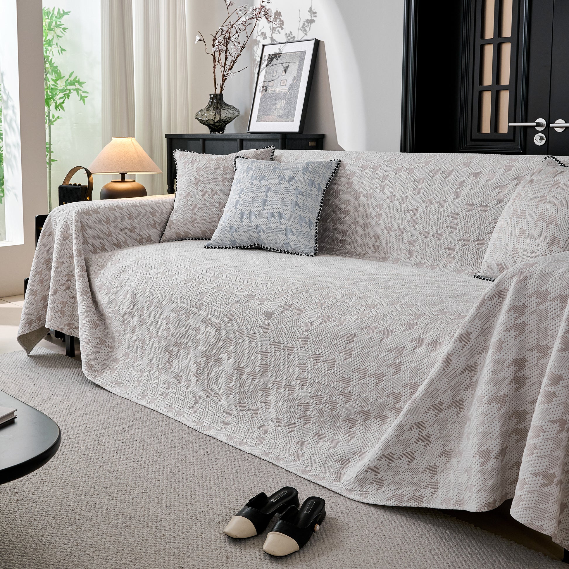 Houndstooth Non Slip Sofa Covers for Sofas Luxury Extra Large Blanket to Cover Couch
