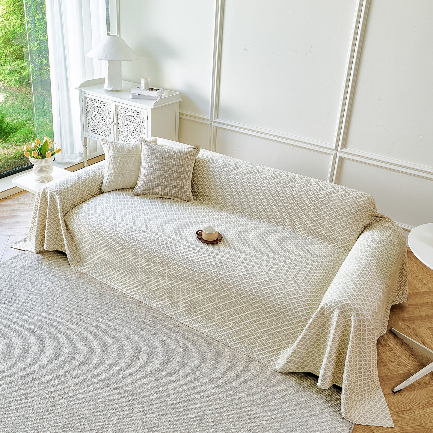 Fresh Geometric Sofa Throw Cover, Modern Textured Breathable Couch Protector Blanket