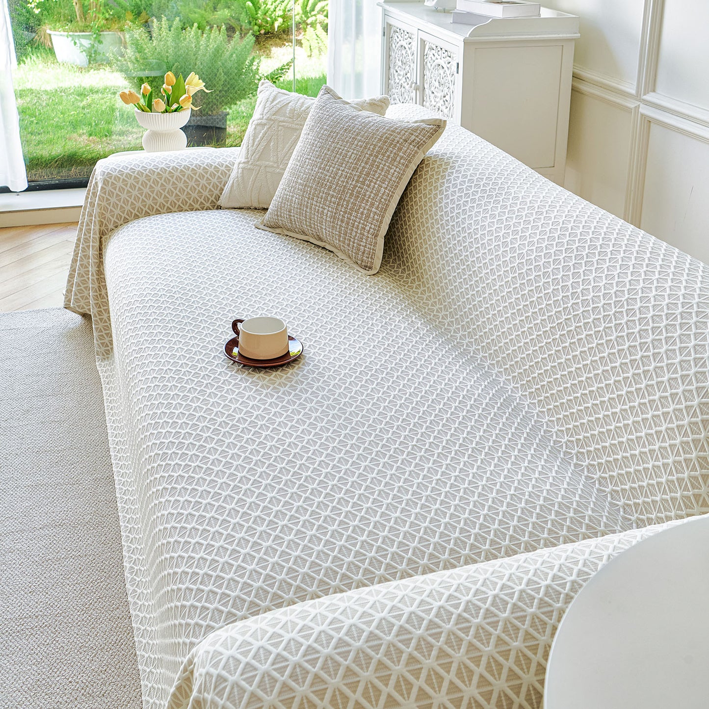 Fresh Geometric Sofa Throw Cover, Modern Textured Breathable Couch Protector Blanket