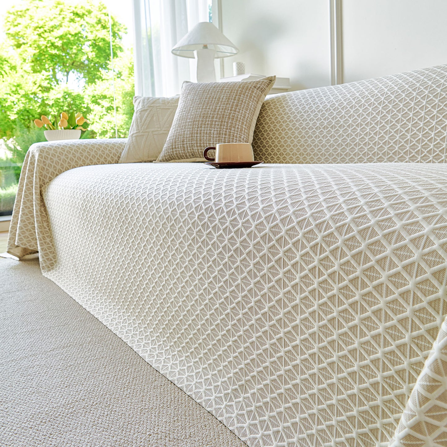 Fresh Geometric Sofa Throw Cover, Modern Textured Breathable Couch Protector Blanket