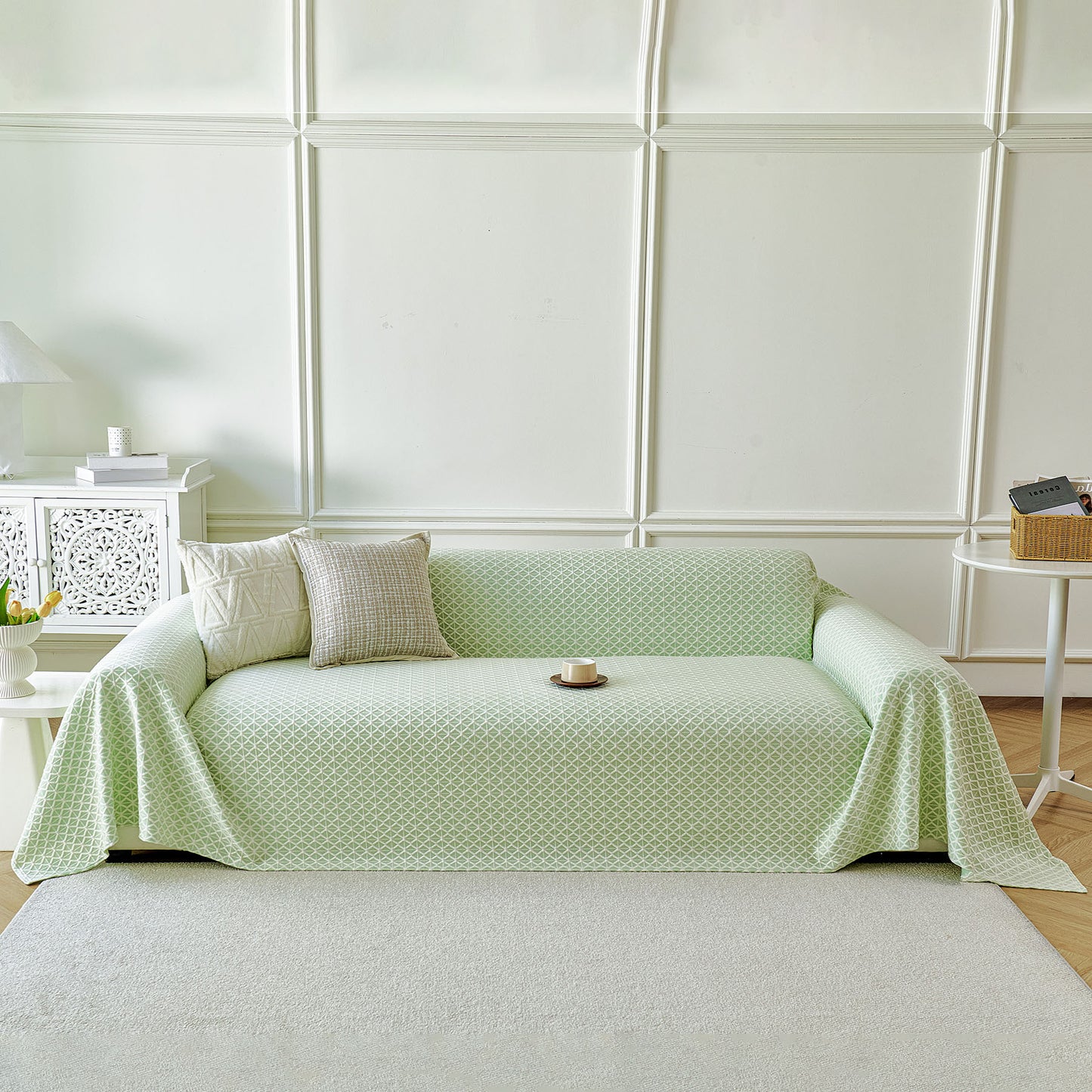 Fresh Geometric Sofa Throw Cover, Modern Textured Breathable Couch Protector Blanket
