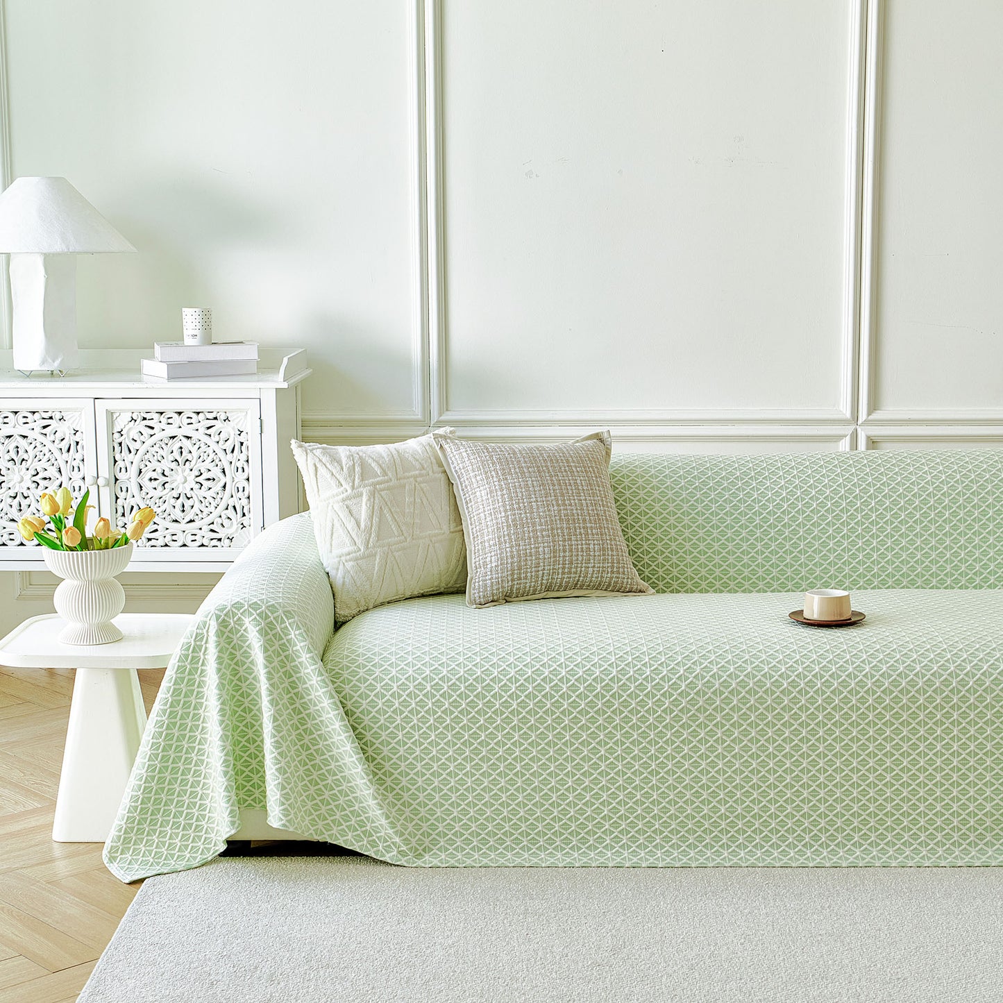 Fresh Geometric Sofa Throw Cover, Modern Textured Breathable Couch Protector Blanket