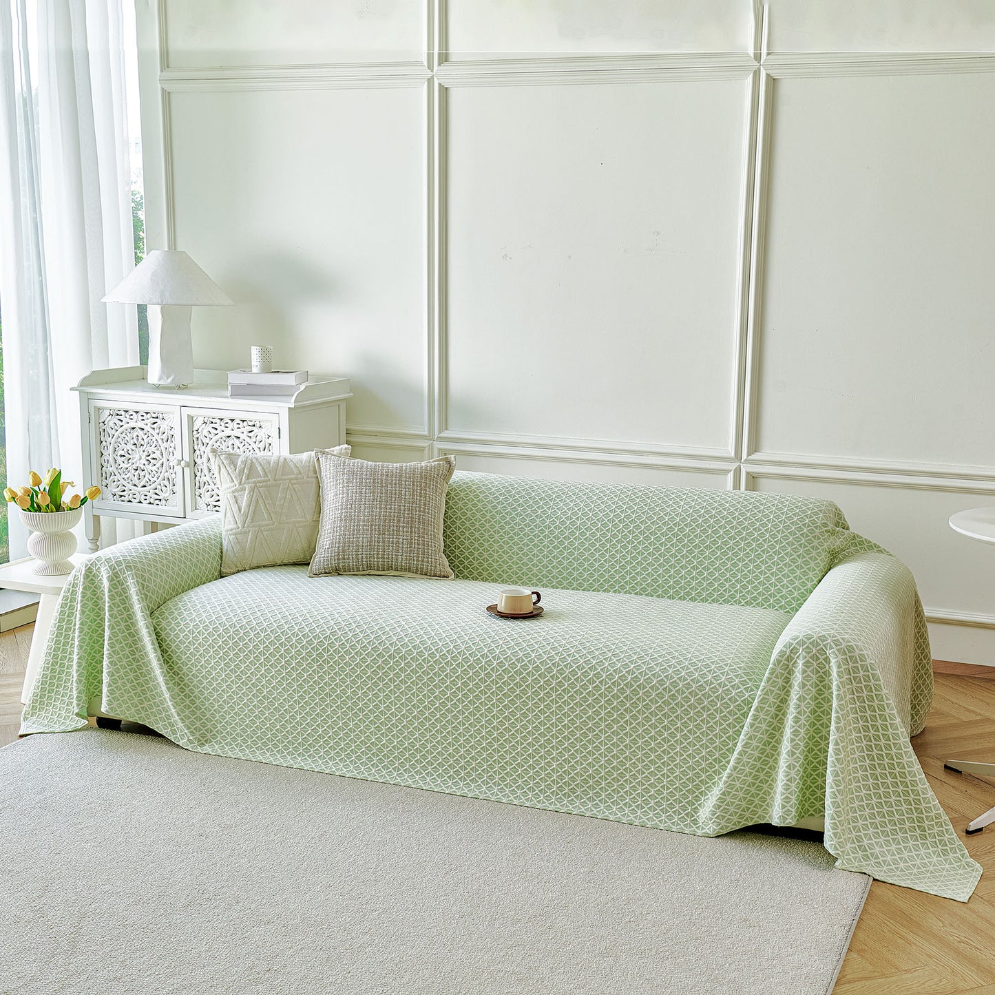 Fresh Geometric Sofa Throw Cover, Modern Textured Breathable Couch Protector Blanket