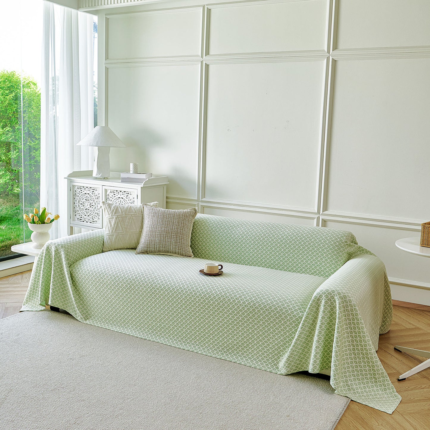 Fresh Geometric Sofa Throw Cover, Modern Textured Breathable Couch Protector Blanket
