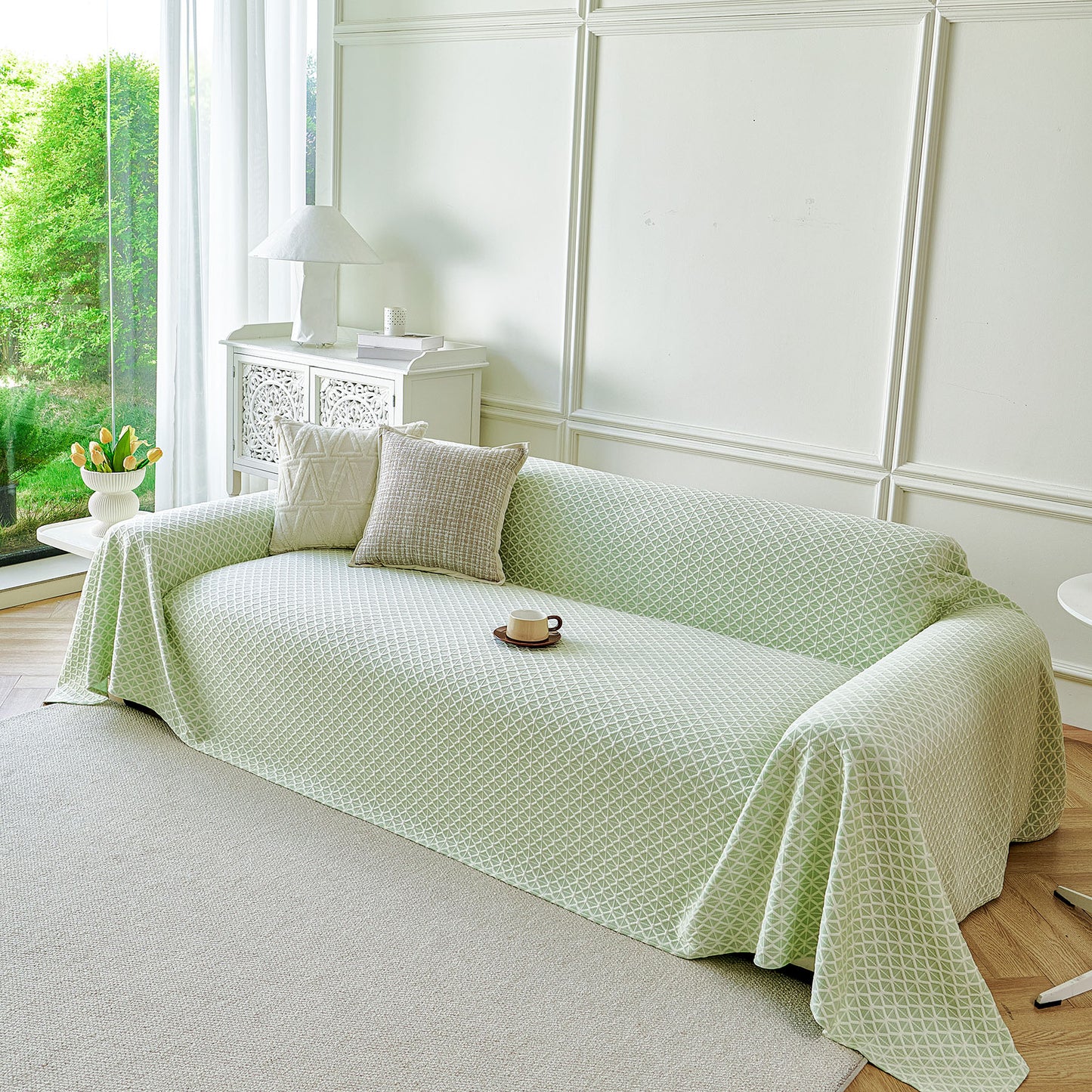 Fresh Geometric Sofa Throw Cover, Modern Textured Breathable Couch Protector Blanket
