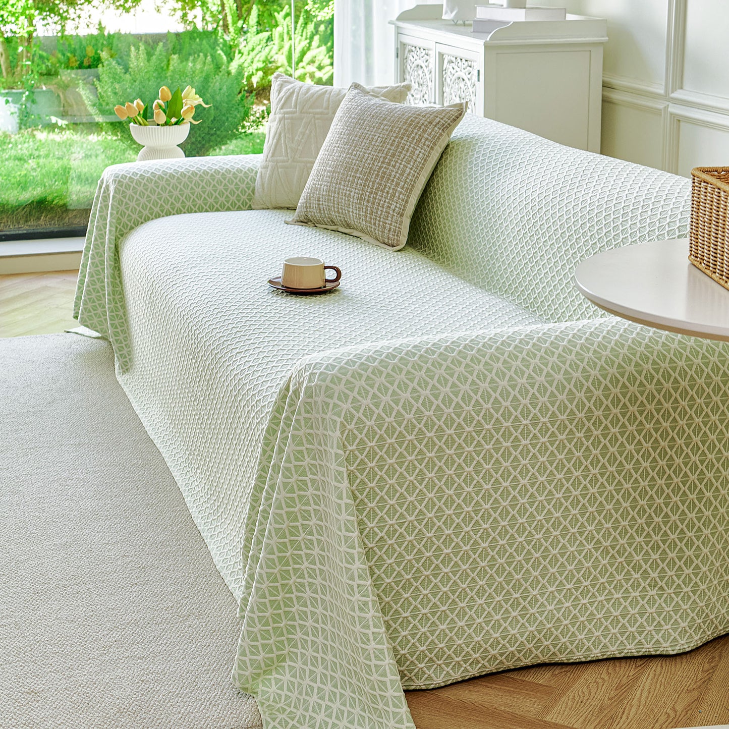 Fresh Geometric Sofa Throw Cover, Modern Textured Breathable Couch Protector Blanket