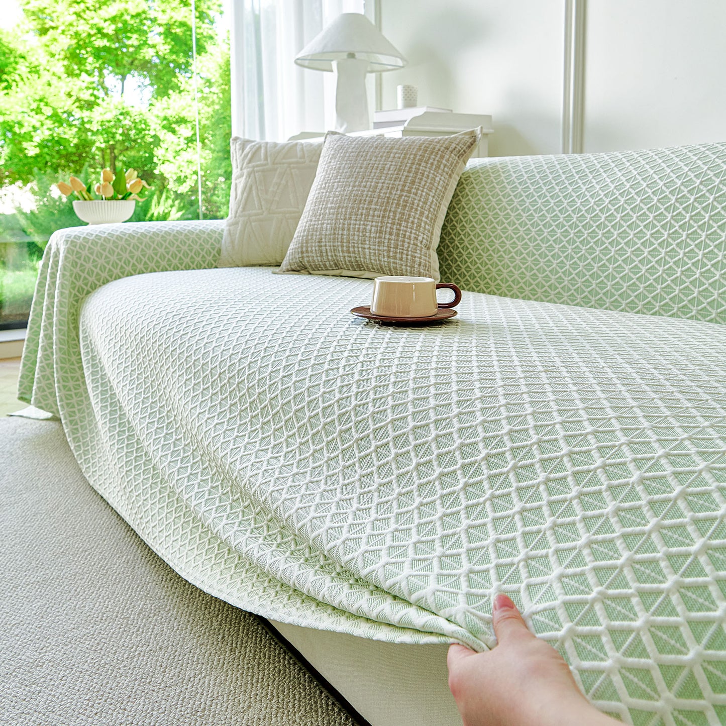 Fresh Geometric Sofa Throw Cover, Modern Textured Breathable Couch Protector Blanket
