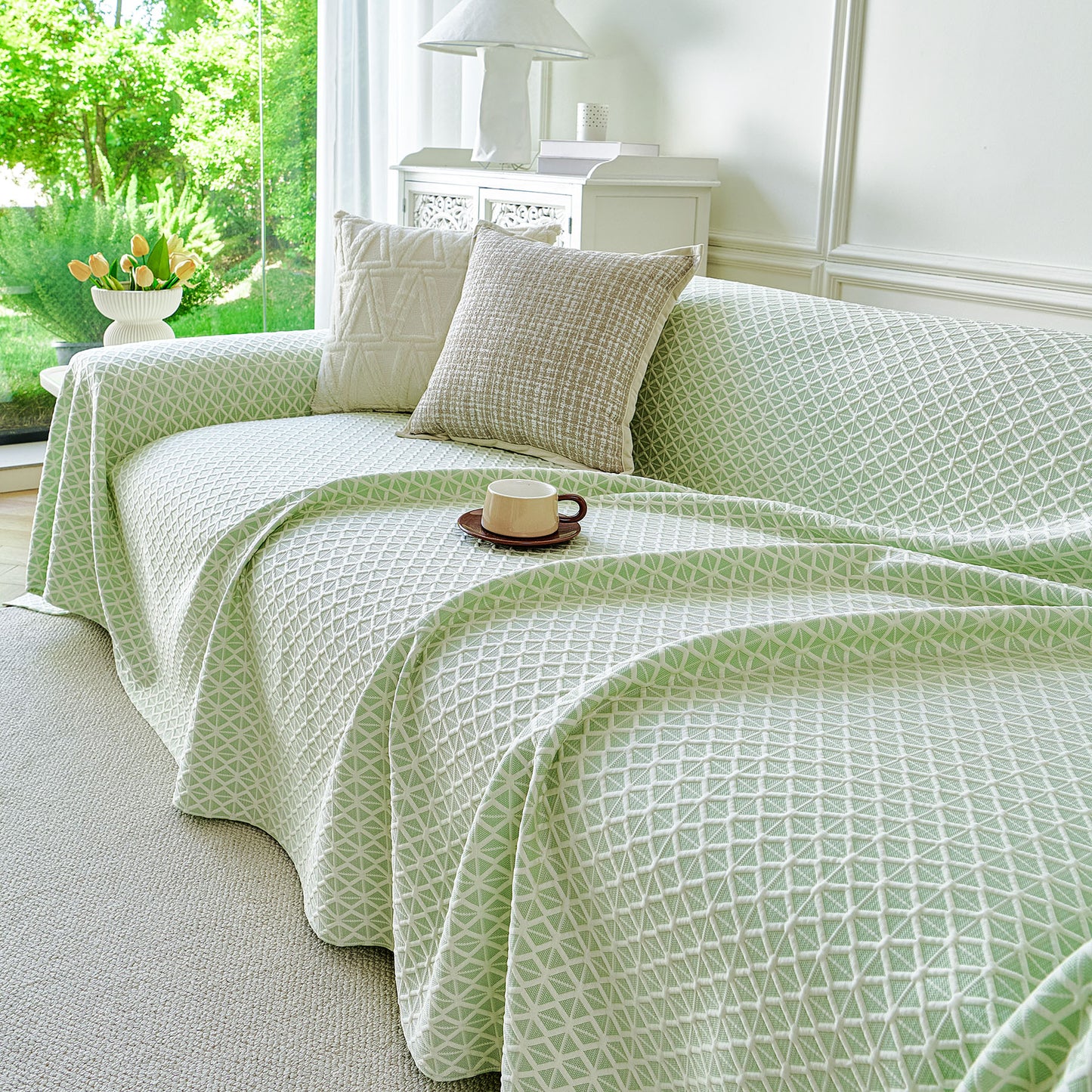 Fresh Geometric Sofa Throw Cover, Modern Textured Breathable Couch Protector Blanket