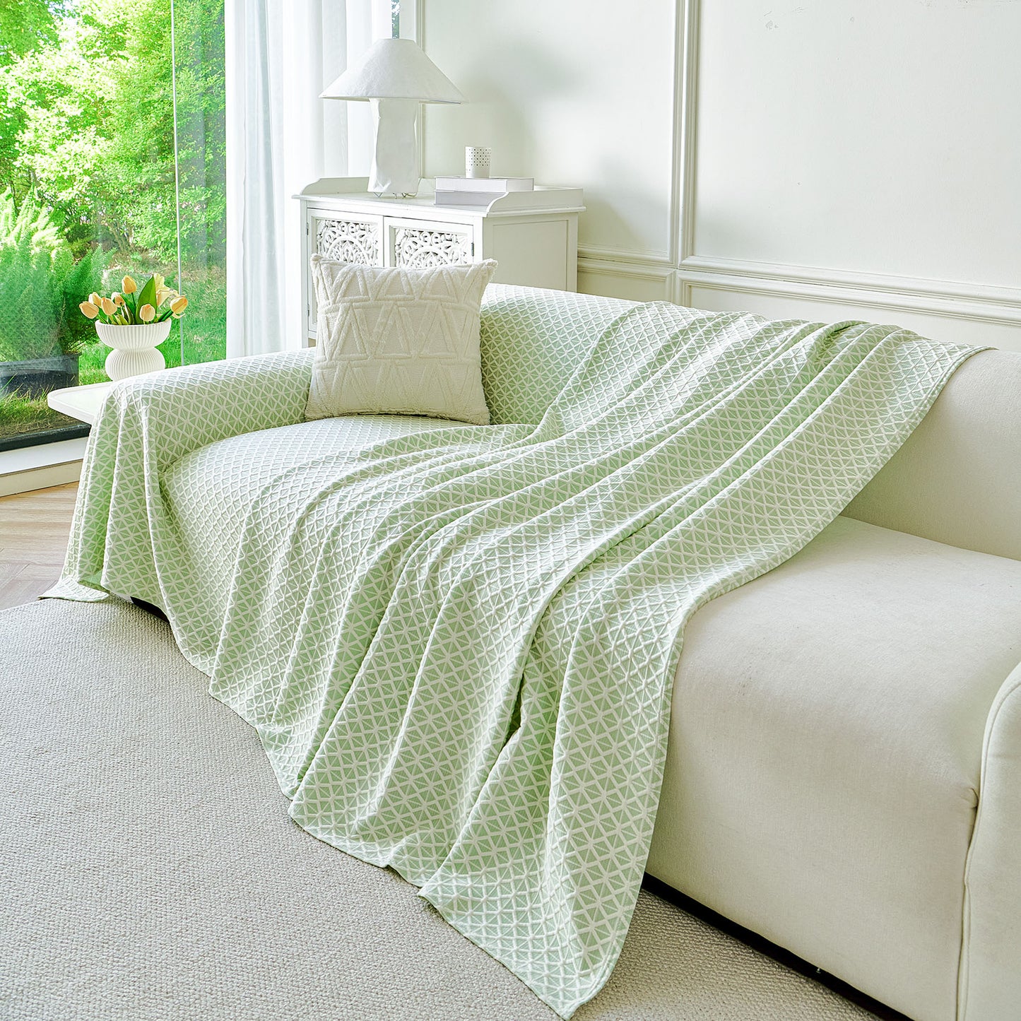 Fresh Geometric Sofa Throw Cover, Modern Textured Breathable Couch Protector Blanket