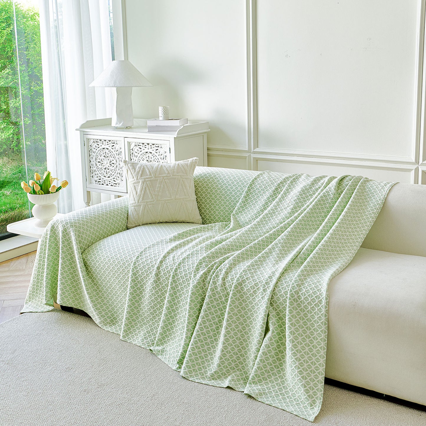 Fresh Geometric Sofa Throw Cover, Modern Textured Breathable Couch Protector Blanket