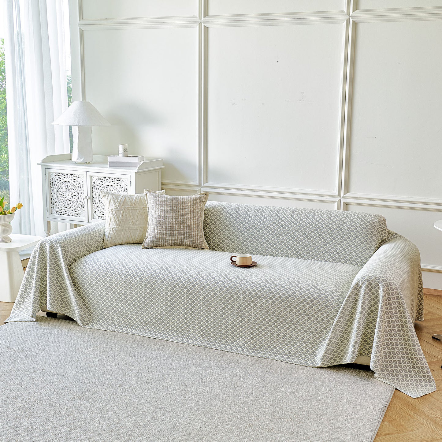 Fresh Geometric Sofa Throw Cover, Modern Textured Breathable Couch Protector Blanket