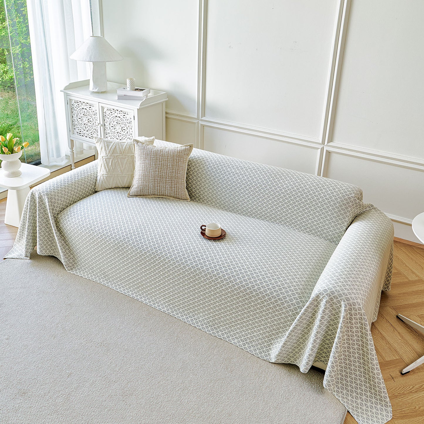 Fresh Geometric Sofa Throw Cover, Modern Textured Breathable Couch Protector Blanket