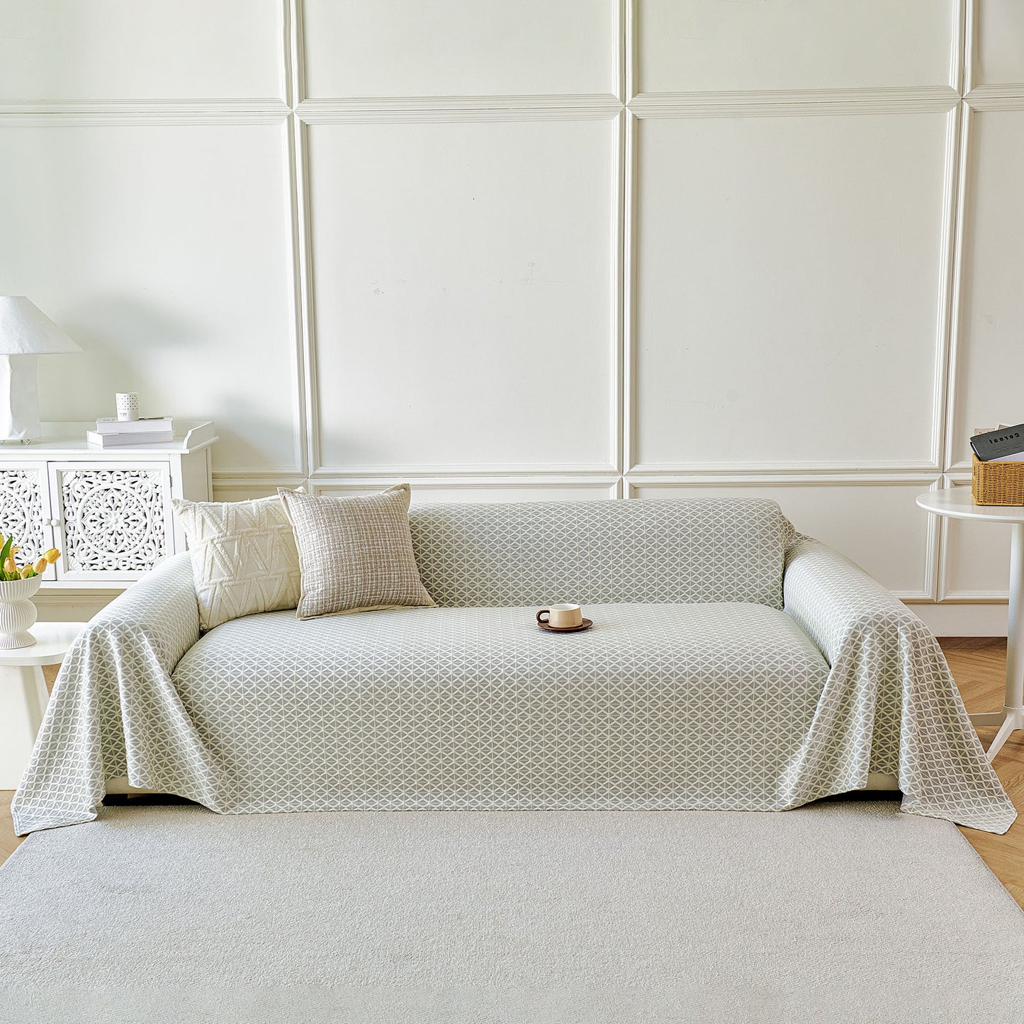 Fresh Geometric Sofa Throw Cover, Modern Textured Breathable Couch Protector Blanket