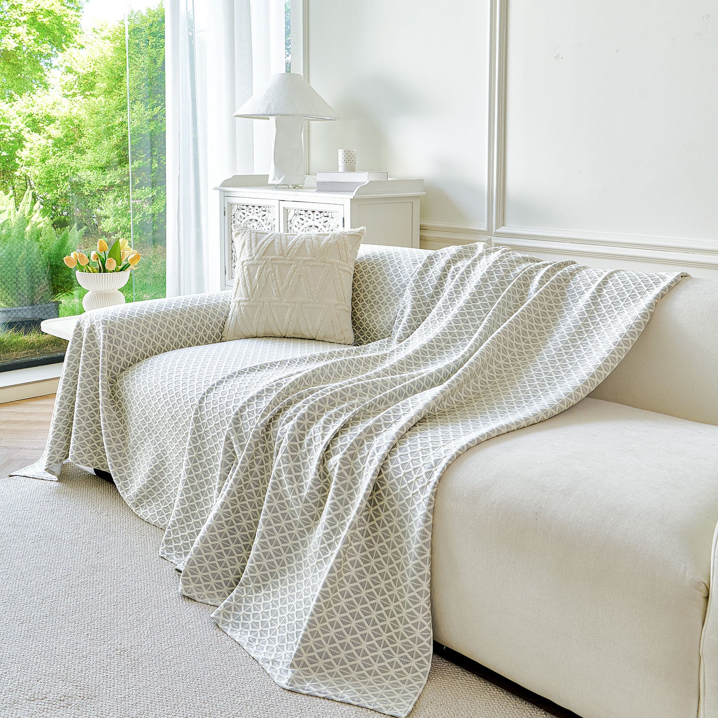Fresh Geometric Sofa Throw Cover, Modern Textured Breathable Couch Protector Blanket